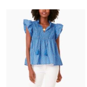 Pascala Print Flutter Sleeve Smocked Top